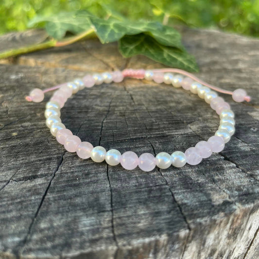 Armband Rosenquarz & Süßwasserperle