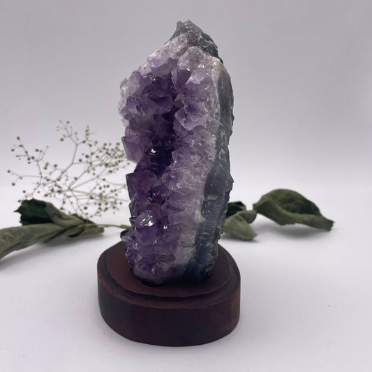 Amethystdrusenstück auf Holz Nr. 4