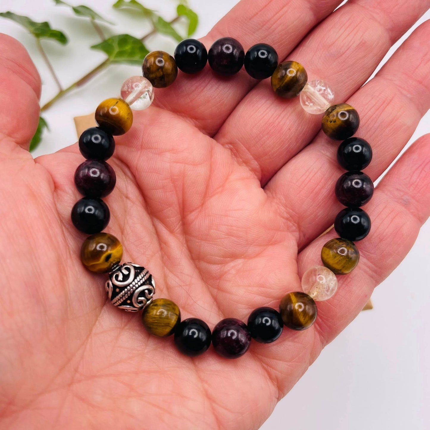Detailansicht Silberelemente Armband DER ANFÜHRER – Naturstein Herrenarmband WUNDERSTEIN