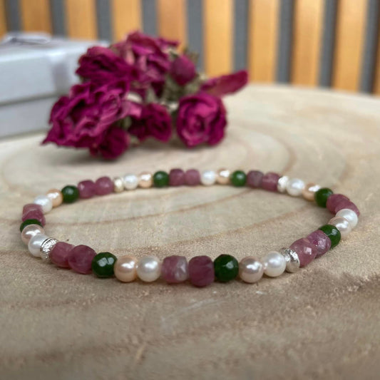 Armband "Rosa Turmalin & Nephrit-Jade"