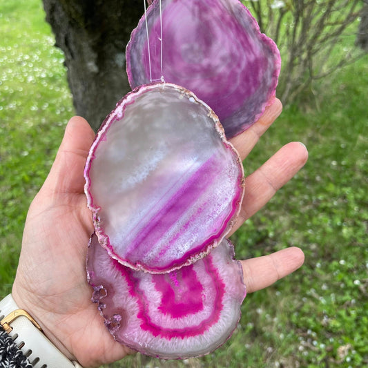 Achatscheiben Windspiel Rosa – Naturstein Deko | WUNDERSTEIN