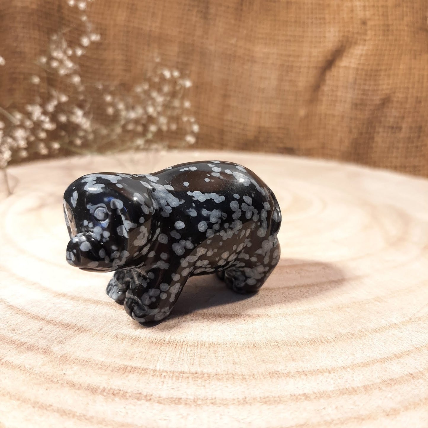 Edelsteinschweinchen 50mm - Schneeflockenobsidian