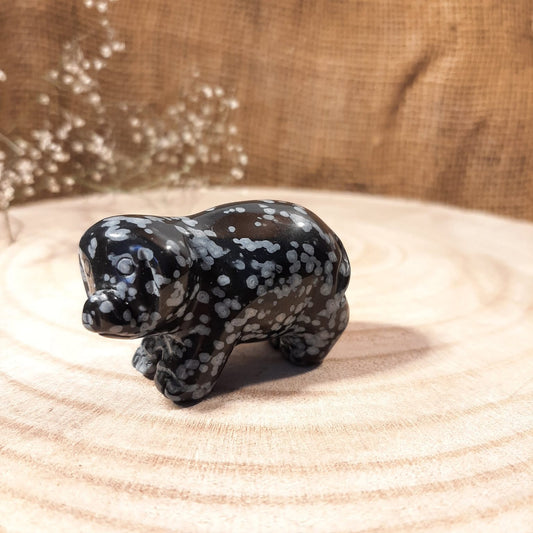 Edelsteinschweinchen 50mm - Schneeflockenobsidian