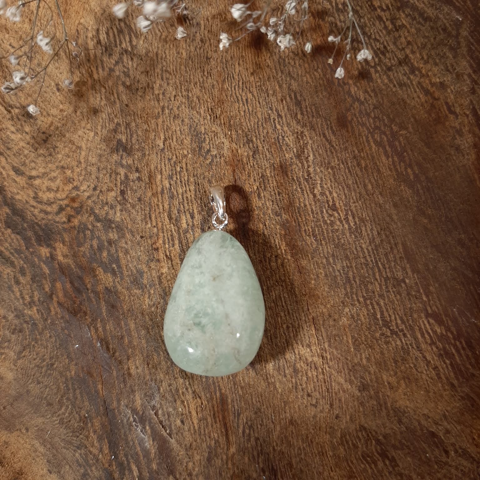 Trommelstein-Anhänger mit Silberöse - Aquamarin