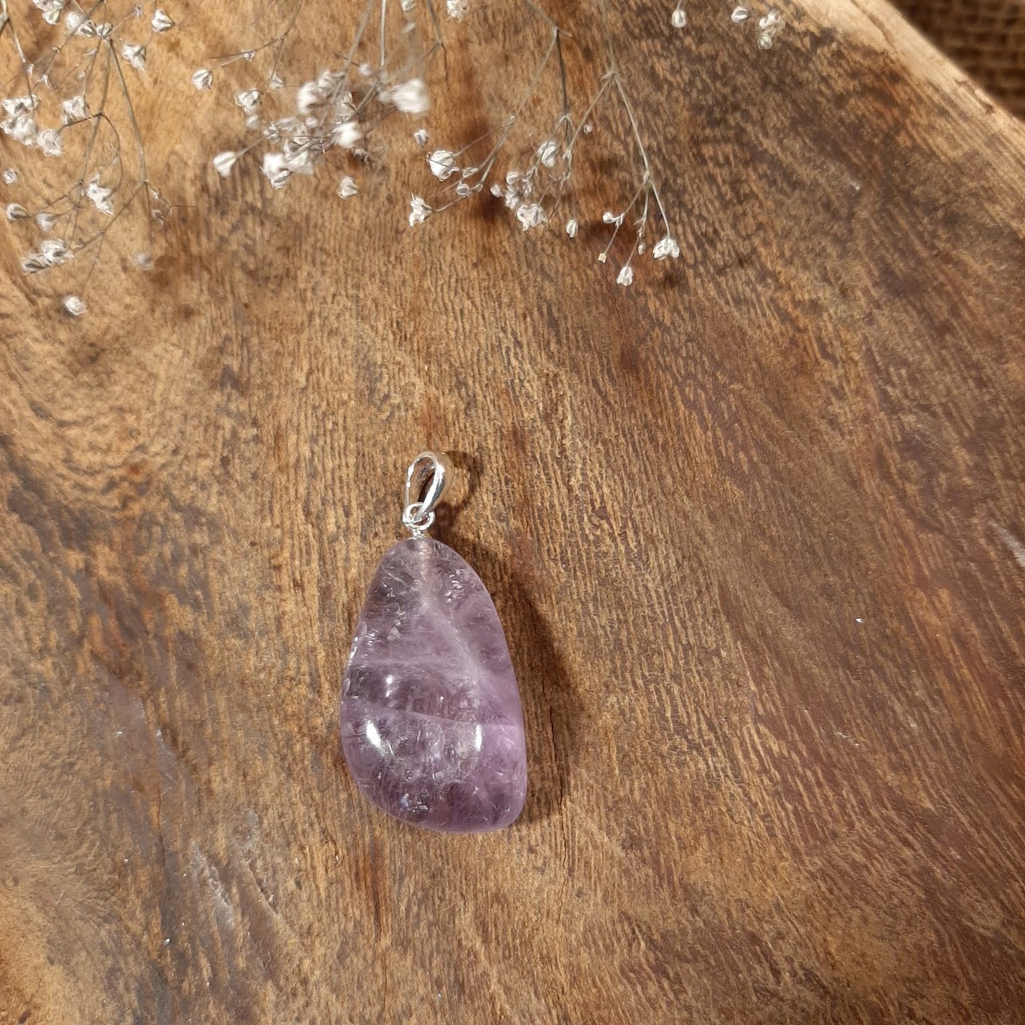 Trommelstein-Anhänger mit Silberöse - Amethyst