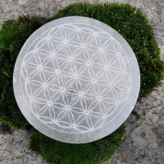 Selenit-Ladeplatte "Blume des Lebens"
