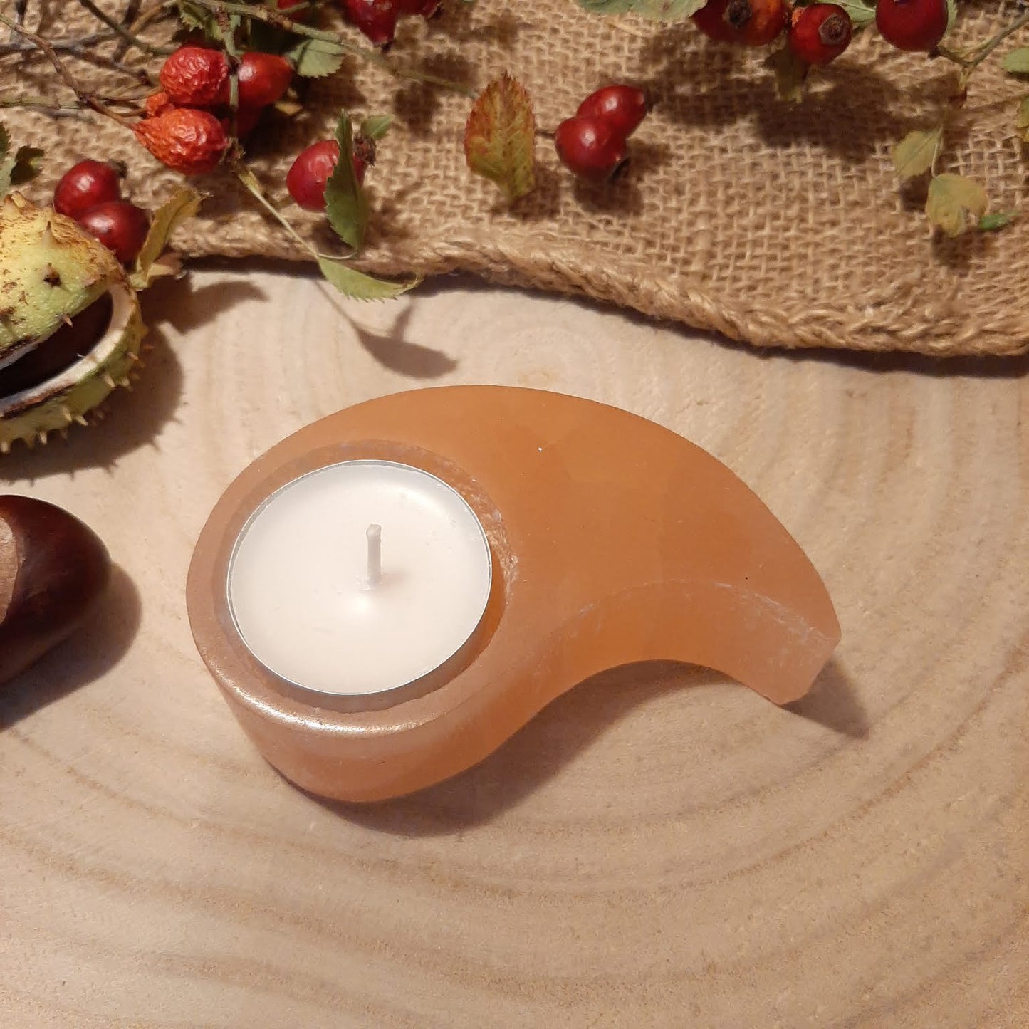 Teelichthalter aus Selenit "YIN-YANG"