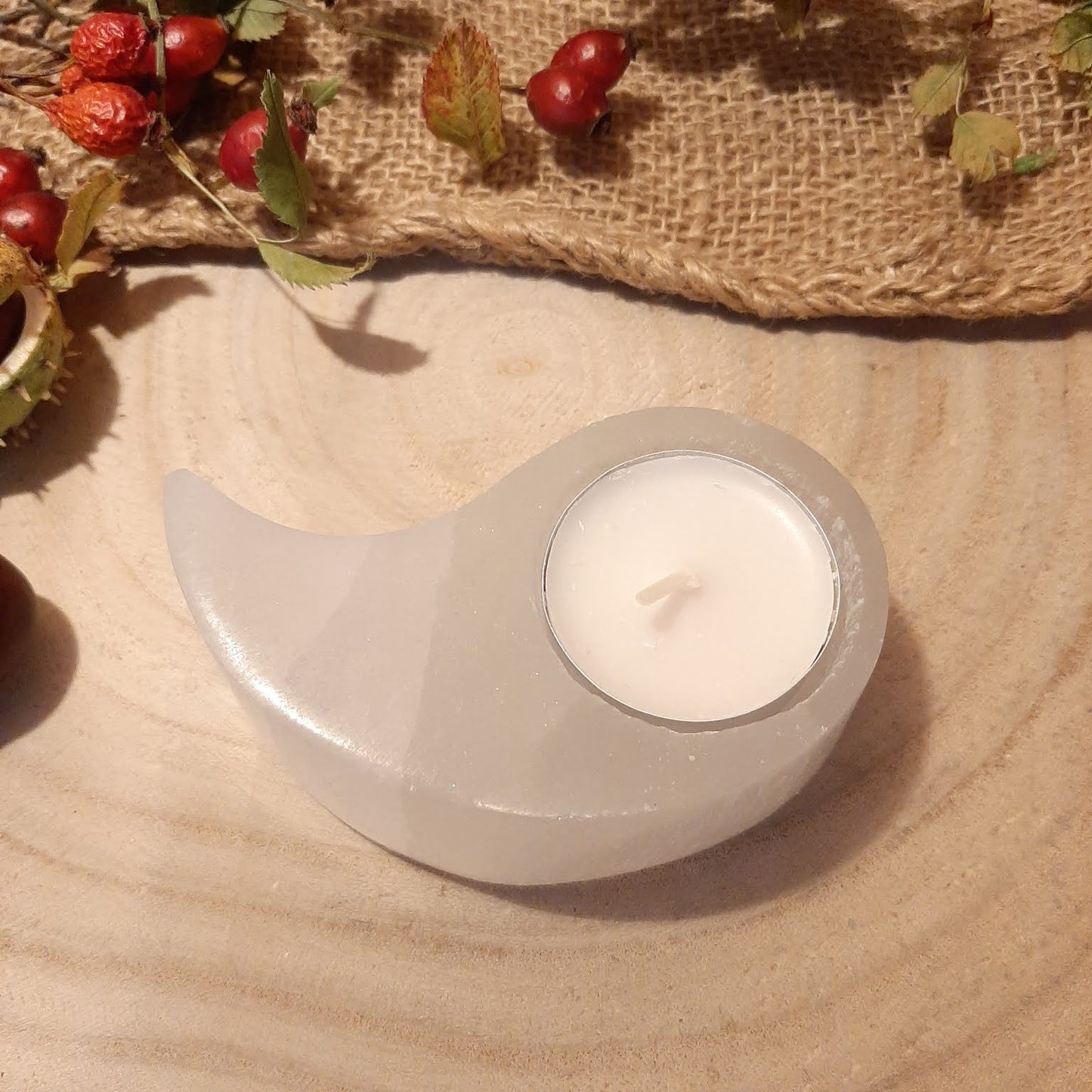 Teelichthalter aus Selenit "YIN-YANG"