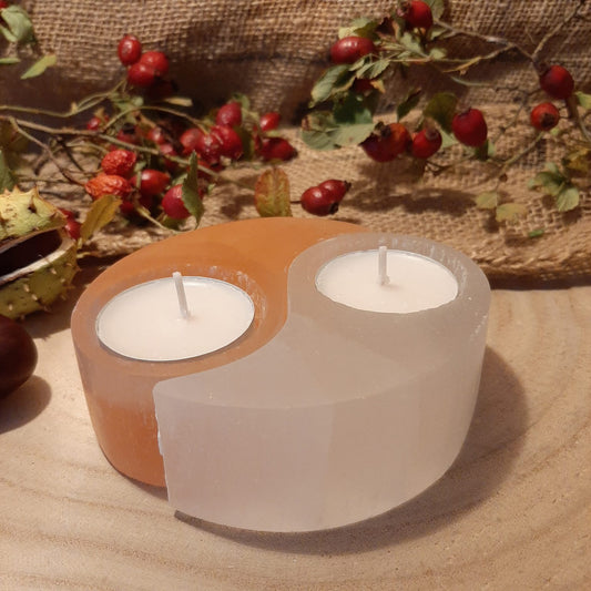 Teelichthalter aus Selenit "YIN-YANG"