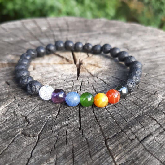 Chakrenarmband "7 AUF EINEN STREICH" - 6mm Perlen mit Lava