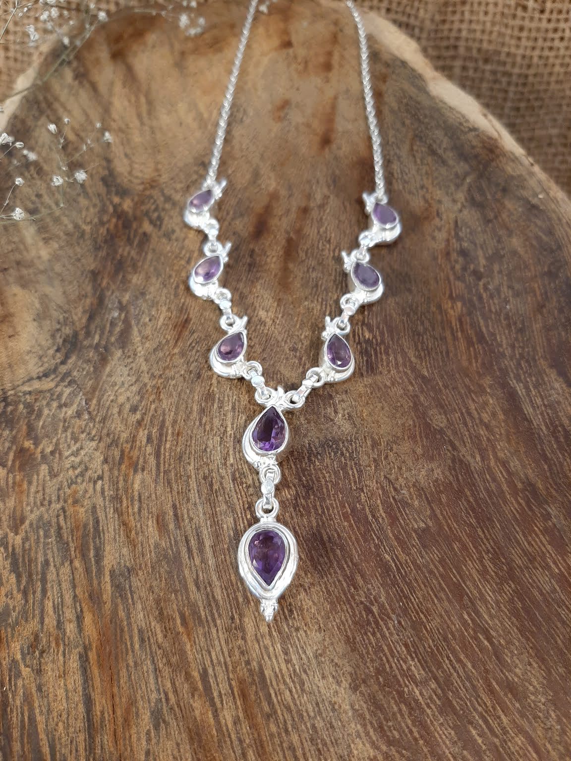 Silbercollier mit Amethyst facettiert
