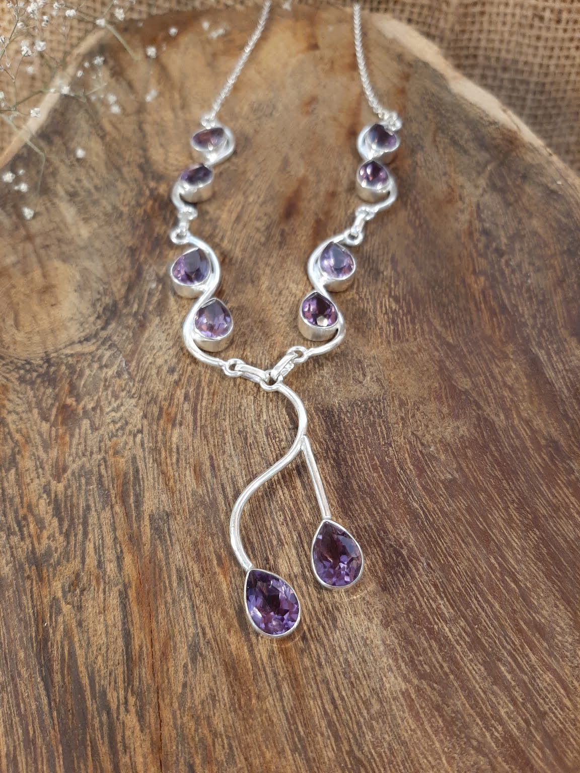 Silbercollier facettiert - Amethyst