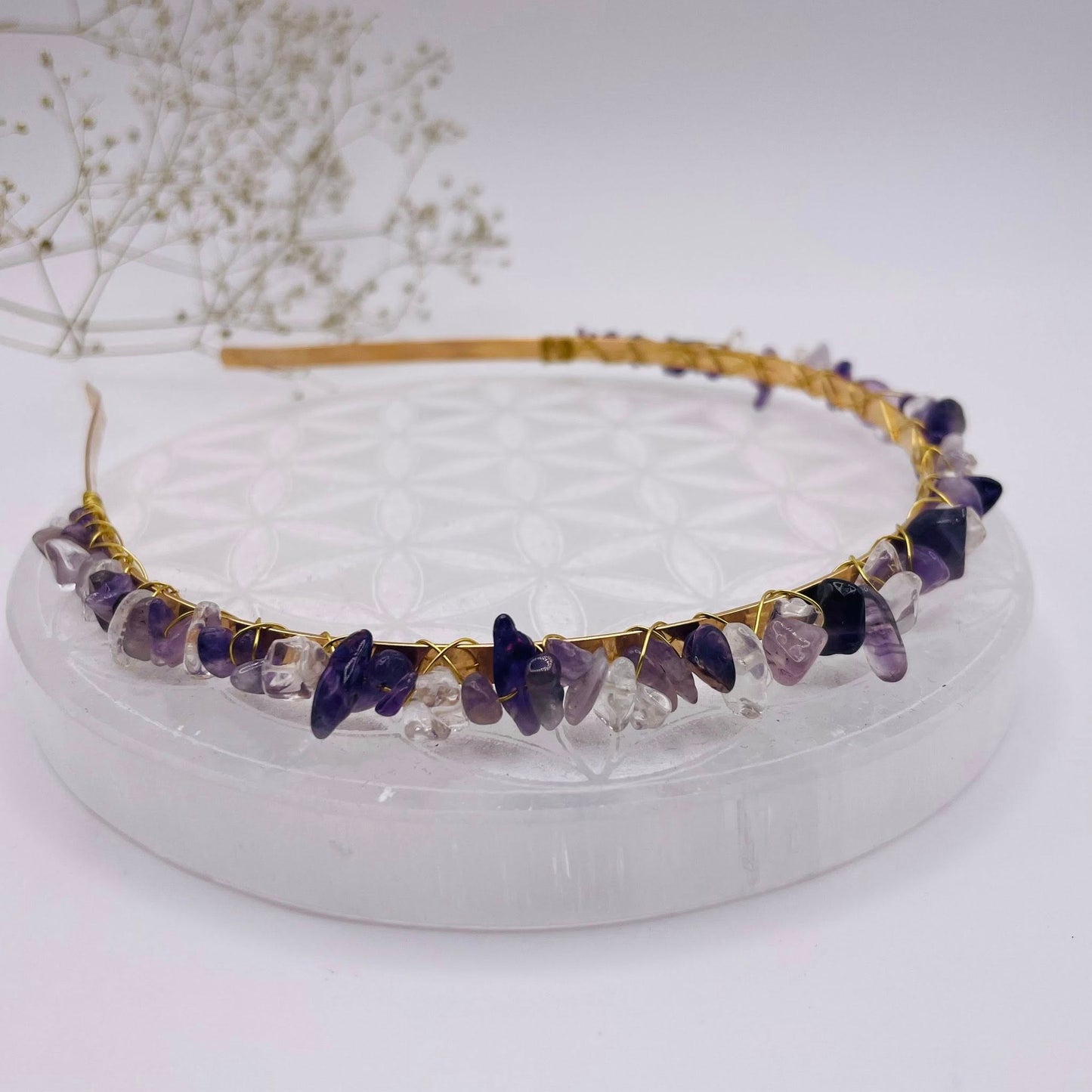 Edelstein-Haarreifen mit violettem Amethyst – königlicher Haarschmuck für Hochzeiten, Bälle und Mittelalterfeste
