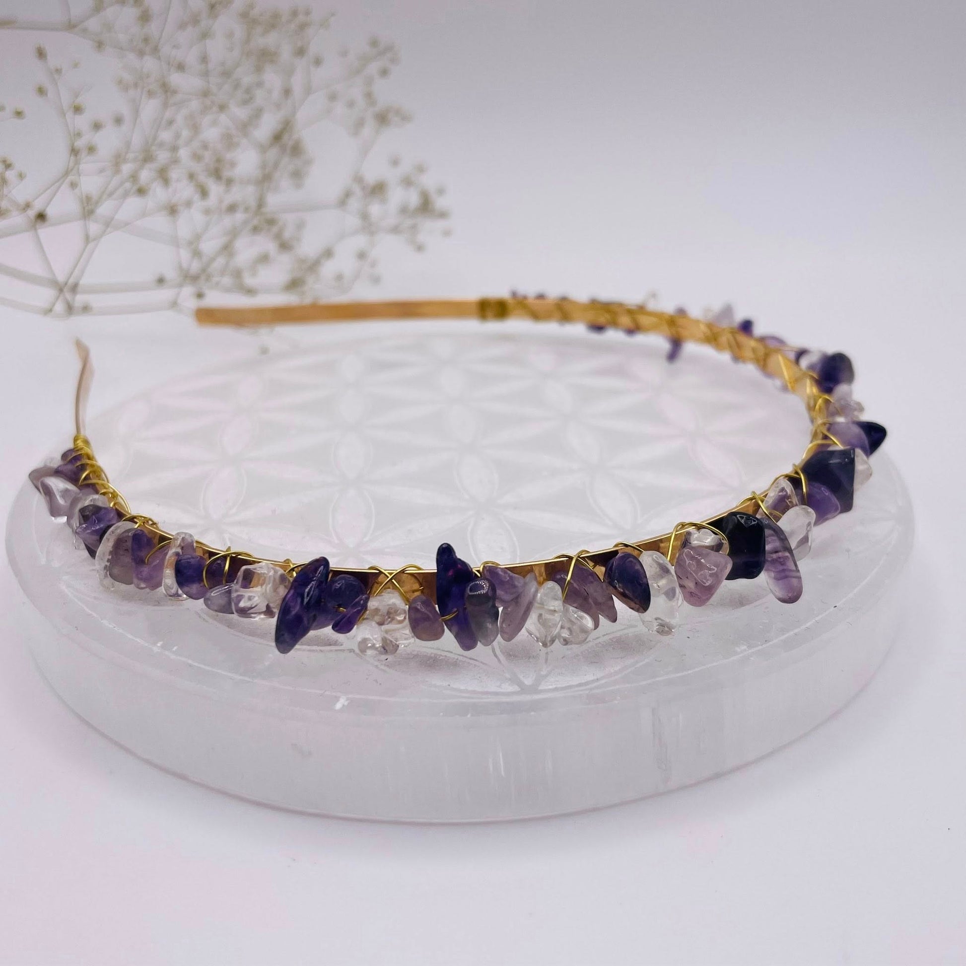 Edelstein-Haarreifen mit violettem Amethyst – königlicher Haarschmuck für Hochzeiten, Bälle und Mittelalterfeste
