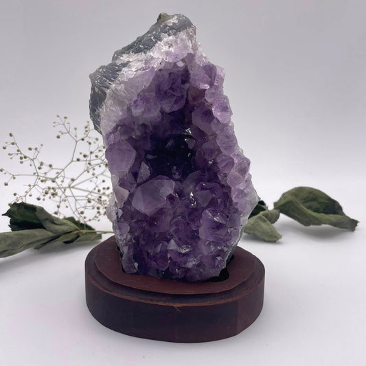Amethystdrusenstück auf Holz Nr. 4