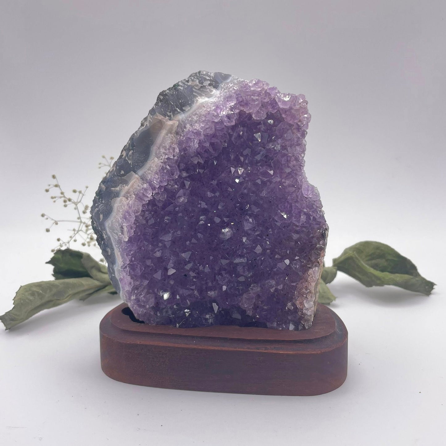 Amethystdrusenstück auf Holz Nr. 5