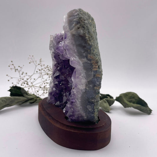Amethystdrusenstück auf Holz Nr. 7