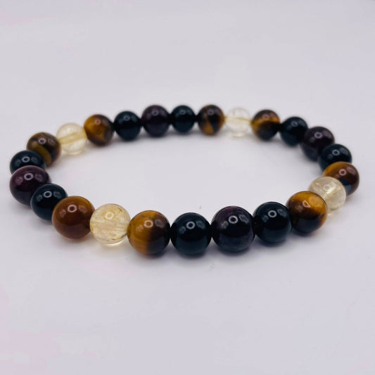Herren-Edelstein-Armband DER ANFÜHRER mit Tigerauge, Citrin, Granat & Onyx – WUNDERSTEIN
