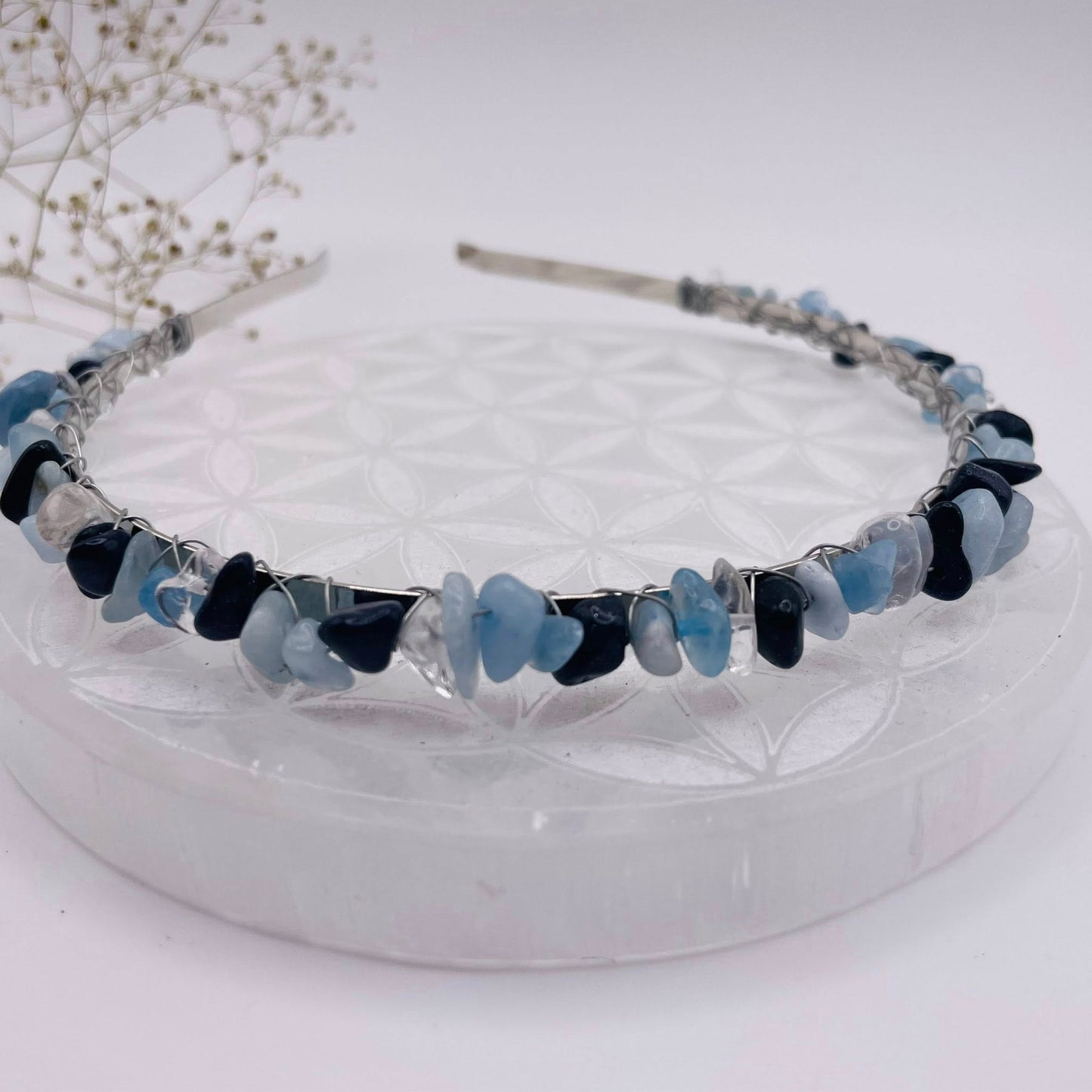 Edelstein-Haarreifen Aquamarin & Blaufluss – WUNDERSTEIN