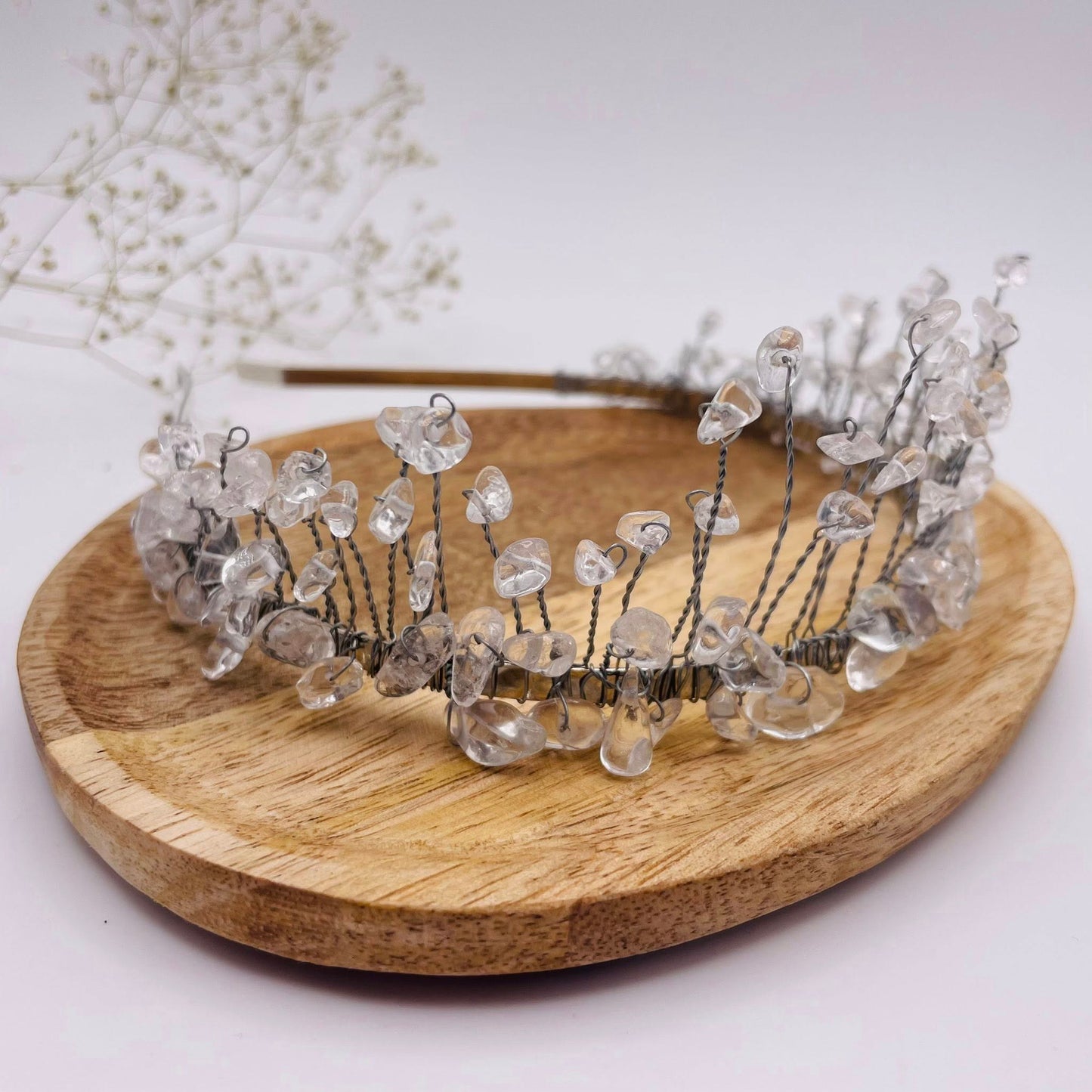 Märchenhafte Bergkristall-Tiara in Silber – Edelstein-Krone für Mittelalterfeste, Conventions und Kostümbälle
