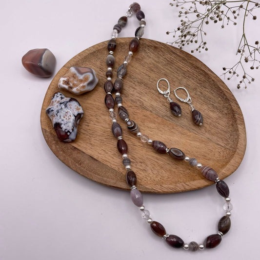 Schmuckset: Botswana-Achat & Bergkristall (2-teilig)