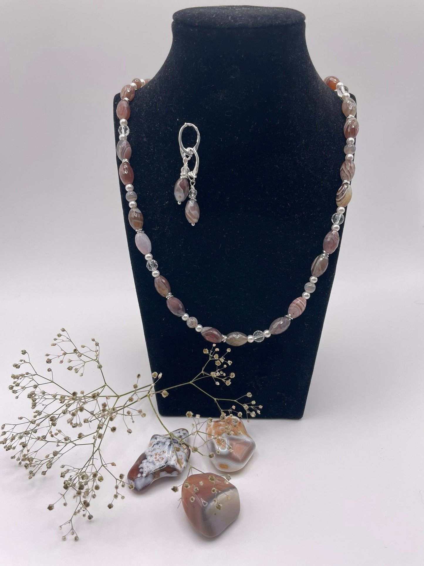 Schmuckset: Botswana-Achat & Bergkristall (2-teilig)