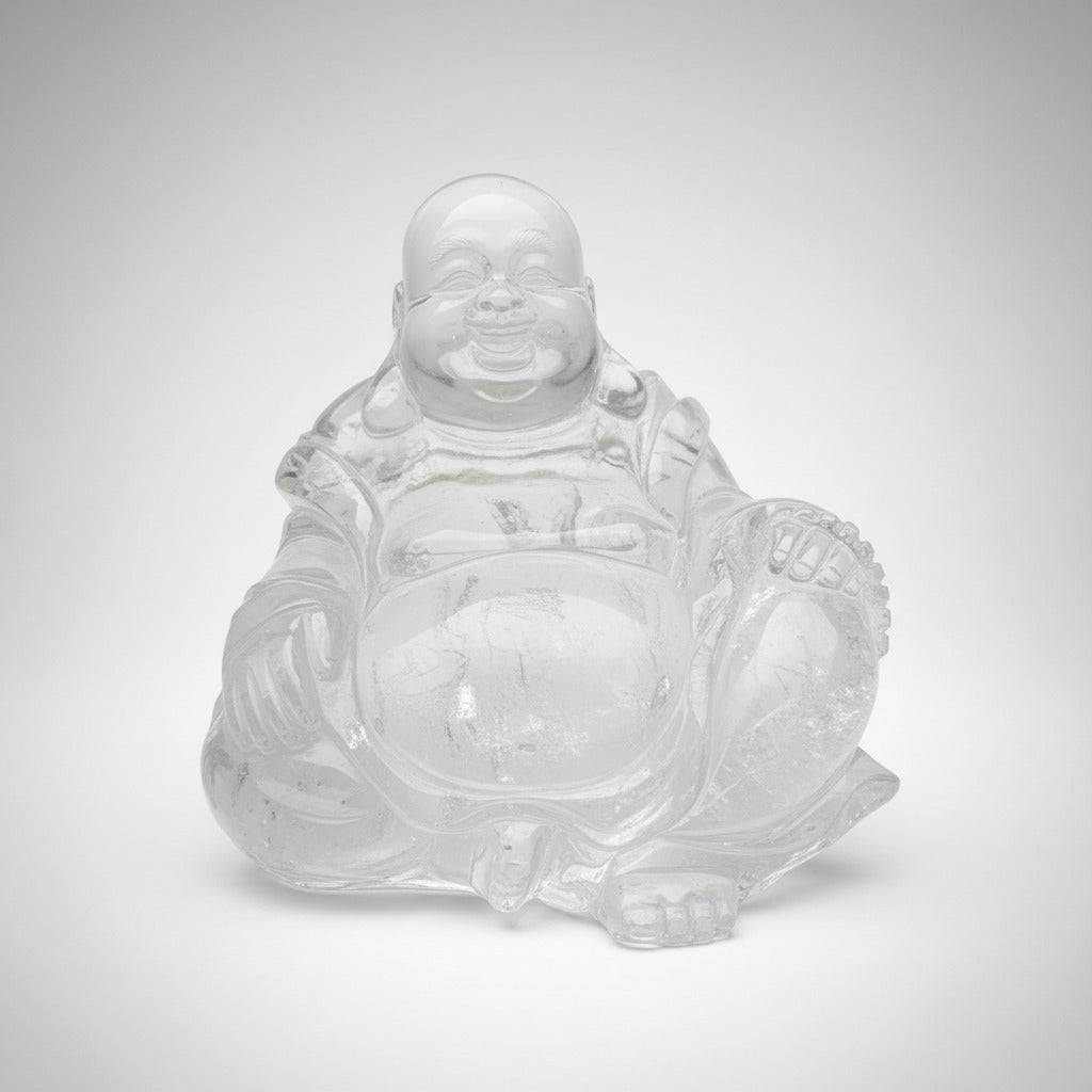 Buddha Figur sitzend aus Bergkristall – Sammlerstück Unikat, WUNDERSTEIN, Detailansicht
