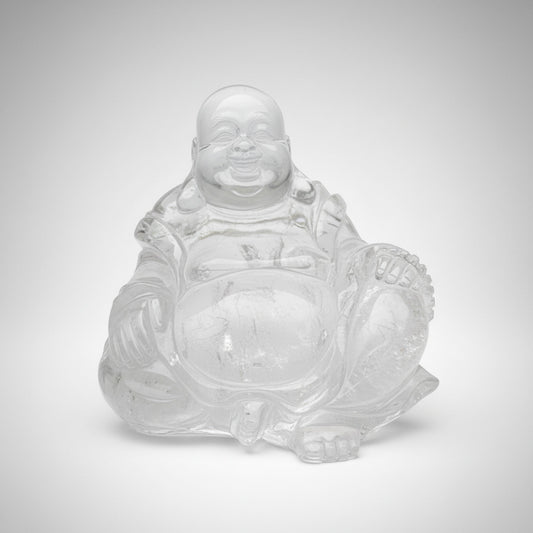 Buddha Figur sitzend aus Bergkristall – Sammlerstück Unikat, WUNDERSTEIN, Detailansicht

