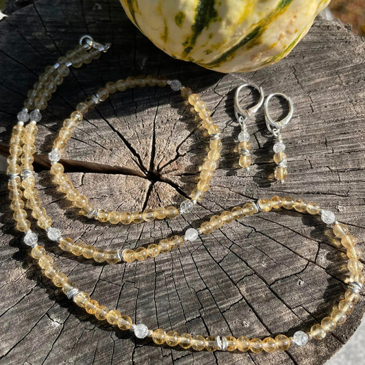 Dreiteiliges Schmuckset "CITRIN & BERGKRISTALL"