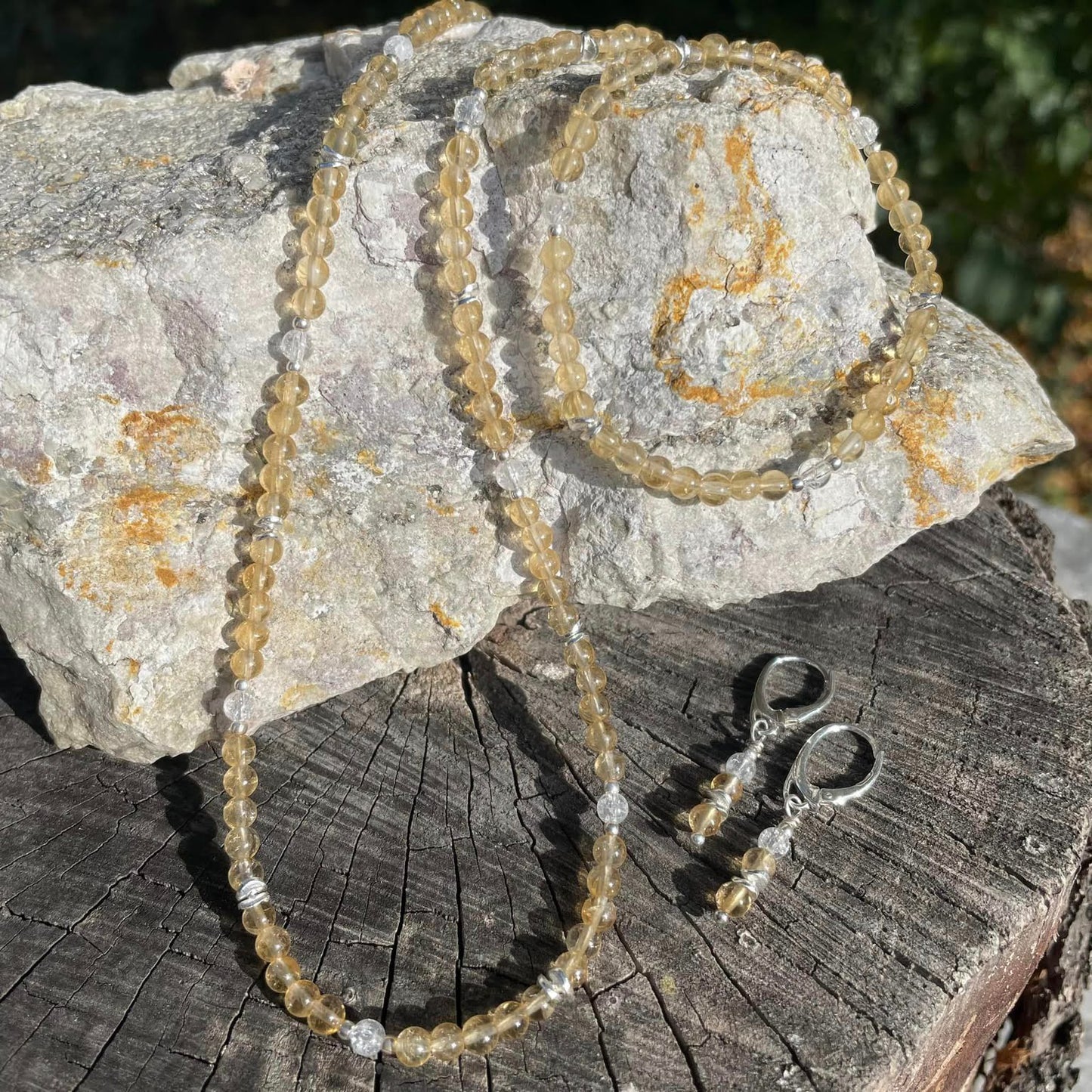 Dreiteiliges Schmuckset "CITRIN & BERGKRISTALL"