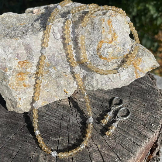 Dreiteiliges Schmuckset "CITRIN & BERGKRISTALL"