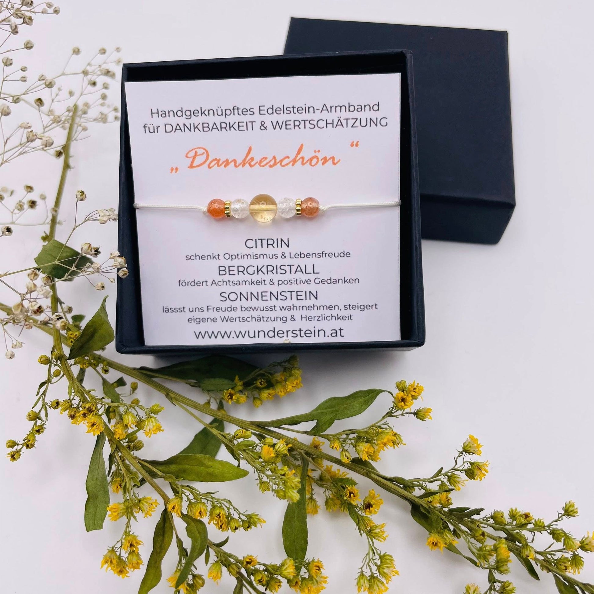 Handgeknüpftes Edelstein-Armband mit Pullstring-Verschluss als Dankeschön-Geschenk, fertig verpackt – WUNDERSTEIN
