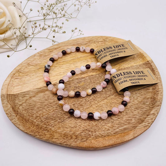 Armband Endless Love mit Granat, Andenopal & Rosenquarz – 6mm, handgefertigt – WUNDERSTEIN