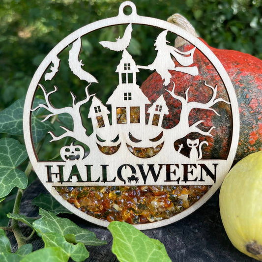 Bernstein-Fensterbild "HALLOWEEN"