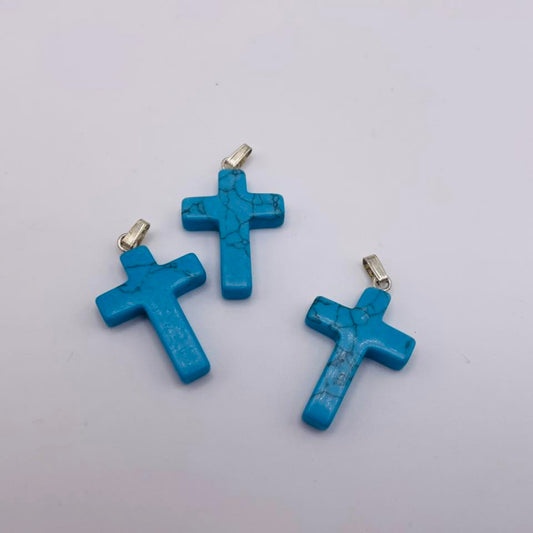 Kreuz-Anhänger aus rekonstruiertem Türkis mit Silberöse – intensiv blau, WUNDERSTEIN