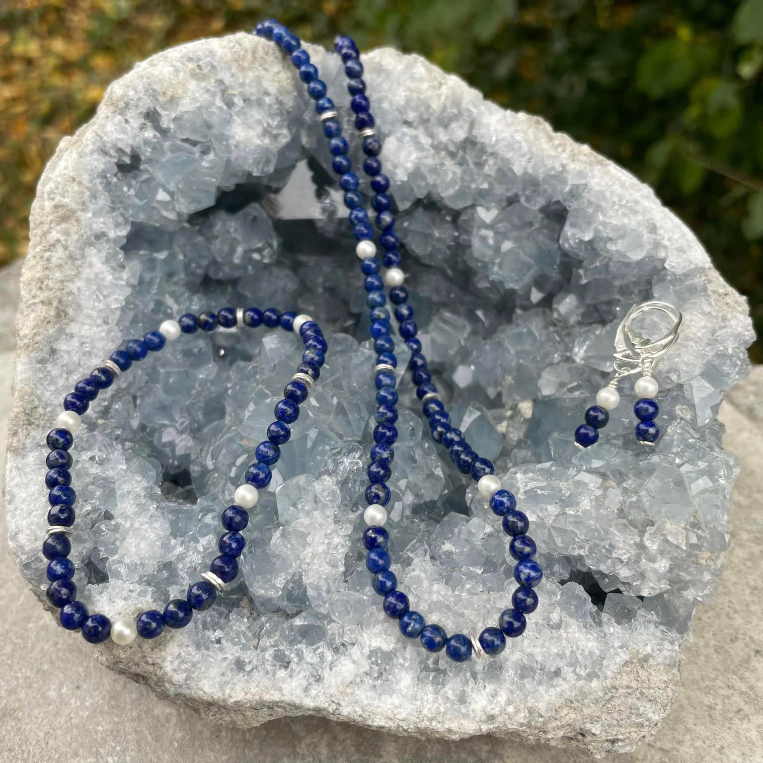 3-teiliges Schmuckset "LAPISLAZULI & MUSCHELKERN"