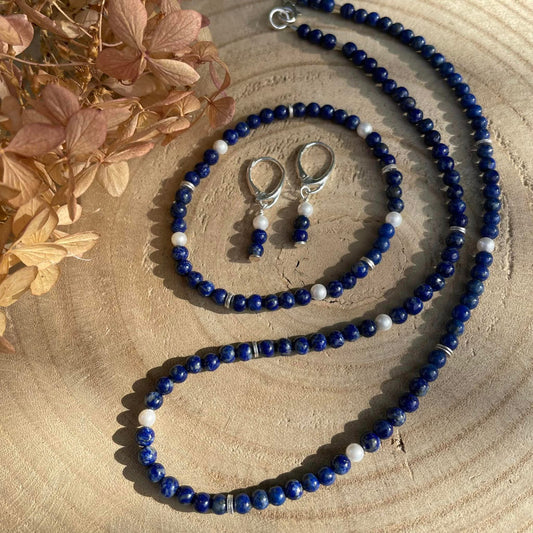 3-teiliges Schmuckset "LAPISLAZULI & MUSCHELKERN"
