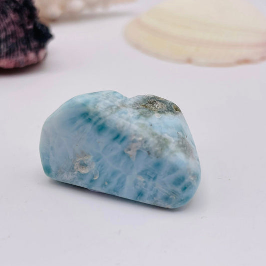 Larimar Nr. 2 – Atlantisstein Trommelstein mit Meereswellen-Musterung, Unikat | WUNDERSTEIN
