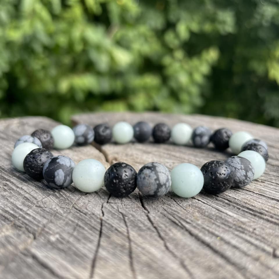 Armband "Amazonit-Lava-Schneeflockenobsidian"