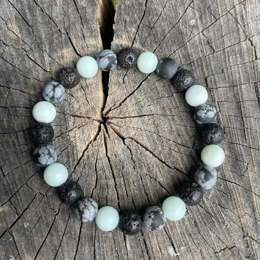 Armband "Amazonit-Lava-Schneeflockenobsidian"