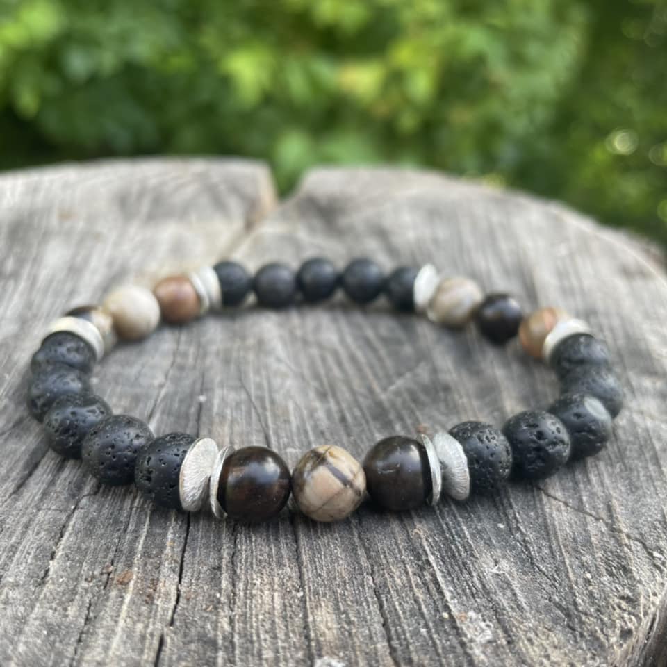 Armband "Versteinertes Holz & Lava"