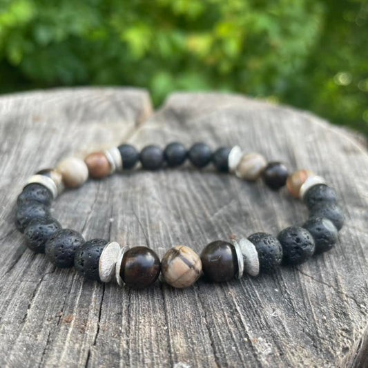 Armband "Versteinertes Holz & Lava"