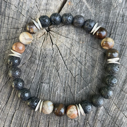 Armband "Versteinertes Holz & Lava"