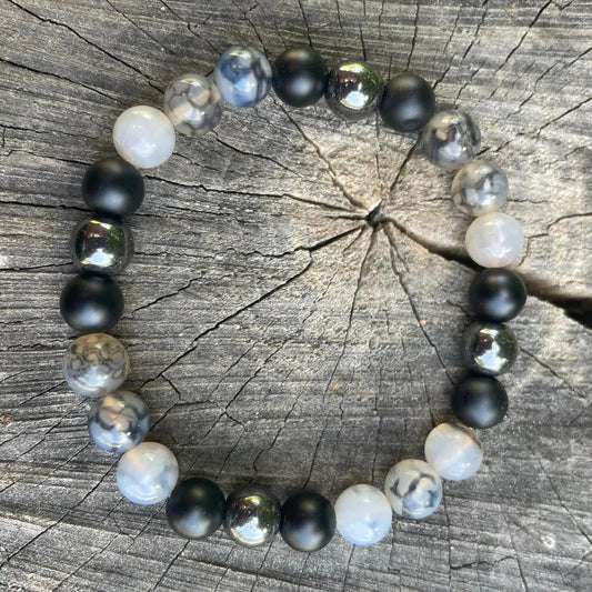 Armband "Spinnennetzachat-Onyx-Hämatit"