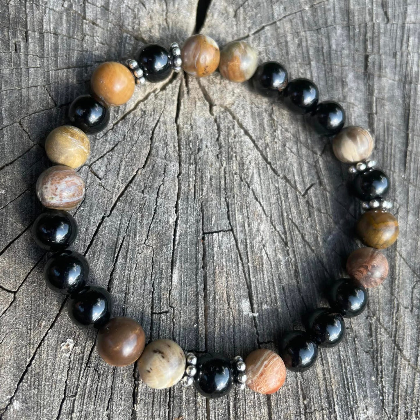Armband "Versteinertes Holz & Turmalin"