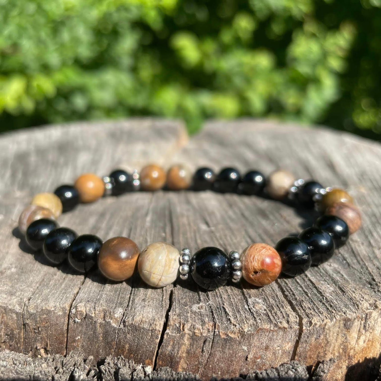 Armband "Versteinertes Holz & Turmalin"