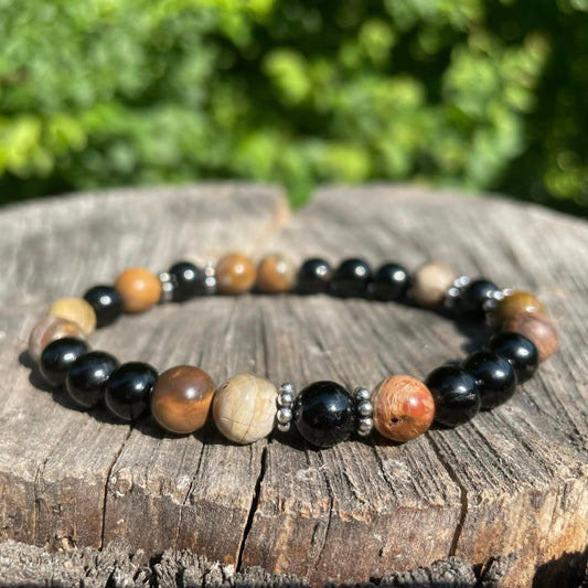 Armband "Versteinertes Holz & Turmalin"