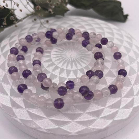 Kinderkugelarmband Die großen Drei mit Amethyst, Rosenquarz & Bergkristall – WUNDERSTEIN