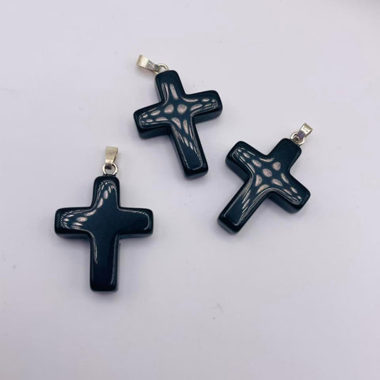 Kreuz-Anhänger aus echtem Onyx mit Silberöse – tiefschwarz glänzend, WUNDERSTEIN