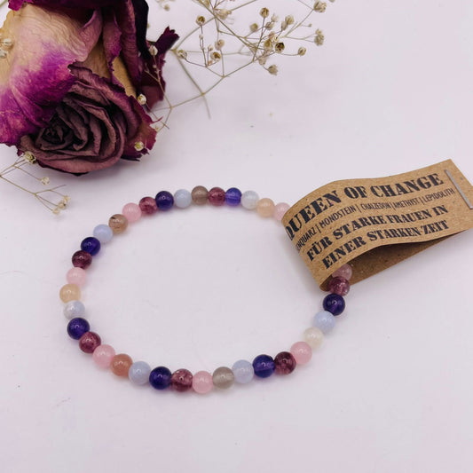 Edelsteinarmband für Frauen in den Wechseljahren – Lepidolith, Amethyst & Rosenquarz, 4mm, WUNDERSTEIN
